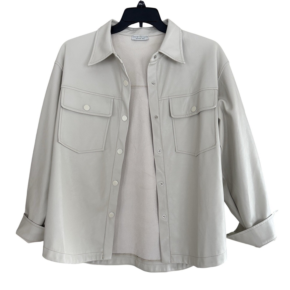 Paper Crane Faux Leather Shacket‎ Jacket Cream Women's Medium Snap Closure